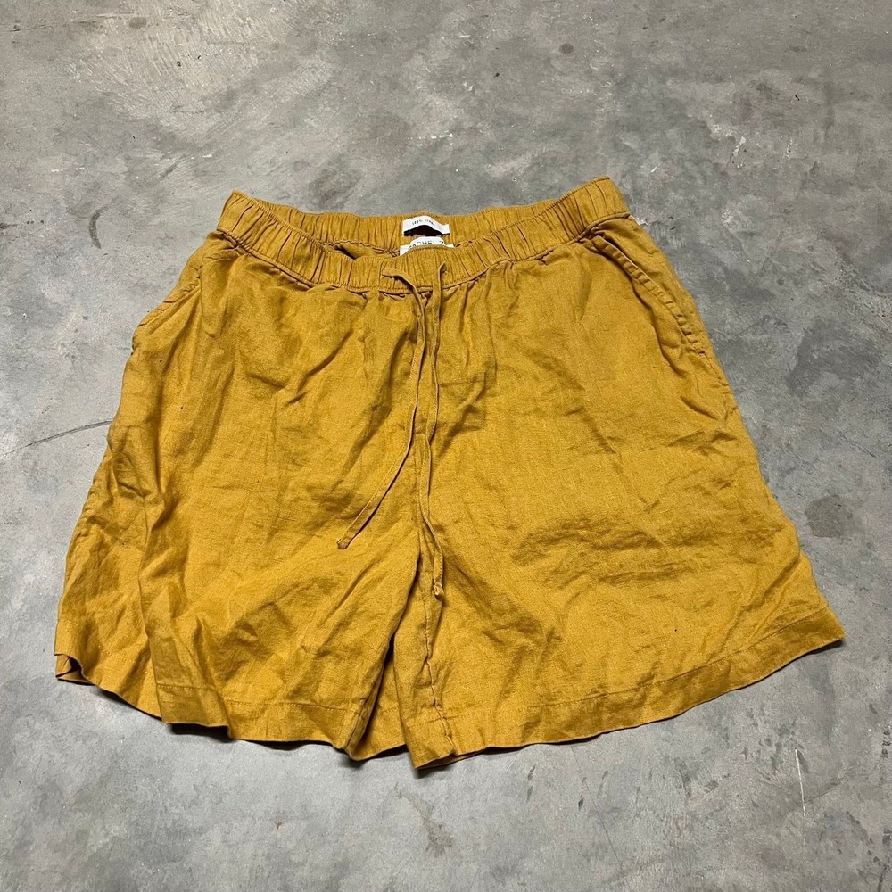 Rachel Zoe Mustard Yellow 100% Linen Drawstring Shorts Womens Medium